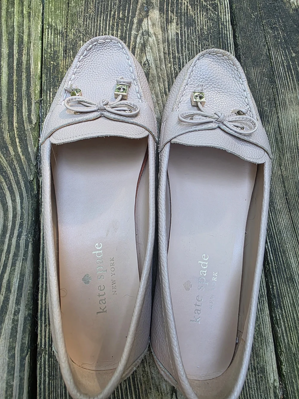 Kate Spade Cheshire Tie Moccasin Loafers Pink Pebble Leather Size 7B